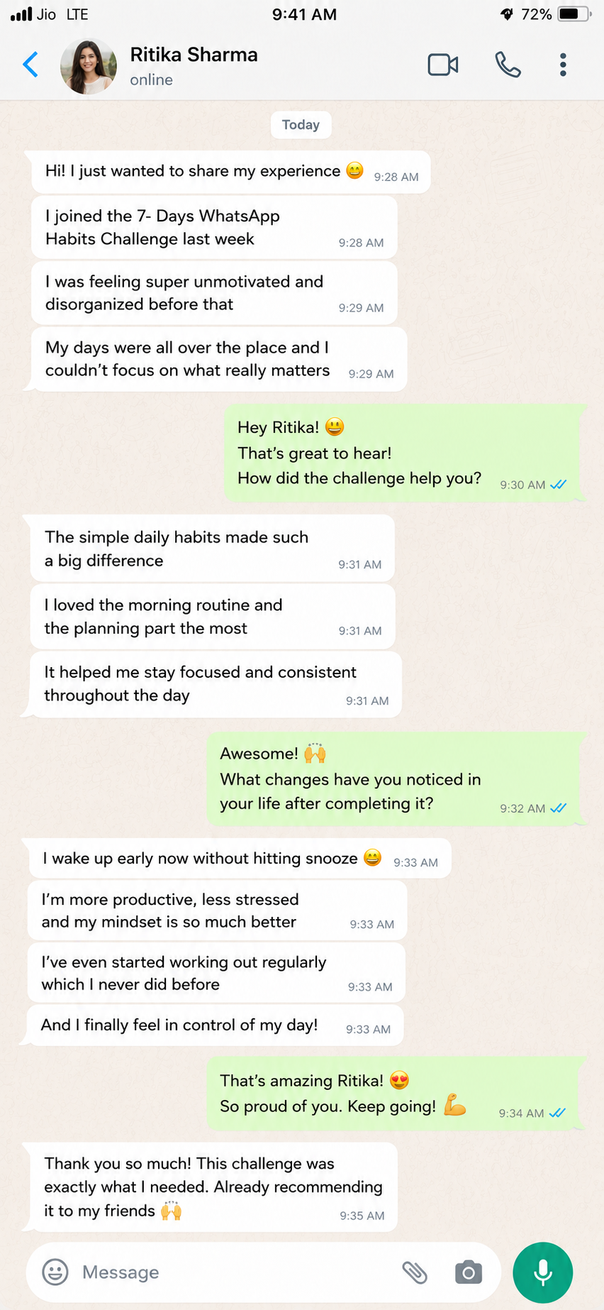 WhatsApp testimonial